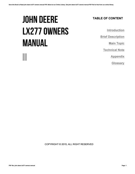 John deere lx277 owners manual. Things To Know About John deere lx277 owners manual. 
